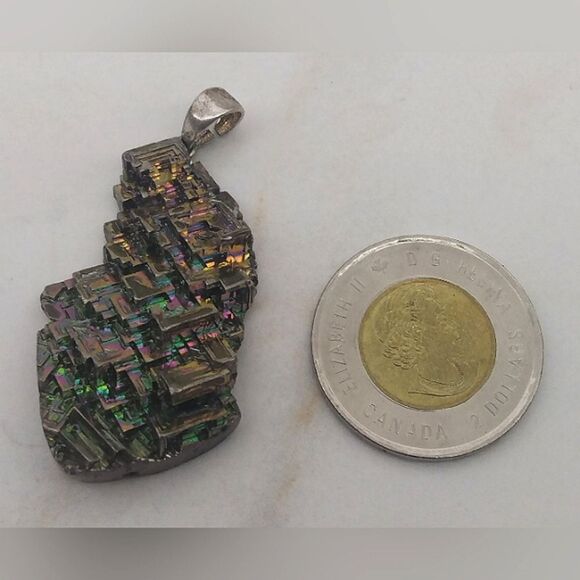 Bismuth Crystal Iridescent Rainbow Metal Jewelry Silver Vintage Natural - Picture 3 of 15